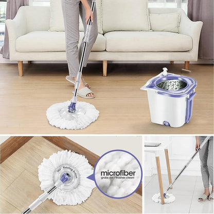 Spin Mop Bucket System with Wringer Set, Mop Buckets Separate Clean and Dirty Water 360° 6psc Microfiber Spin Mops 51.2 Inch