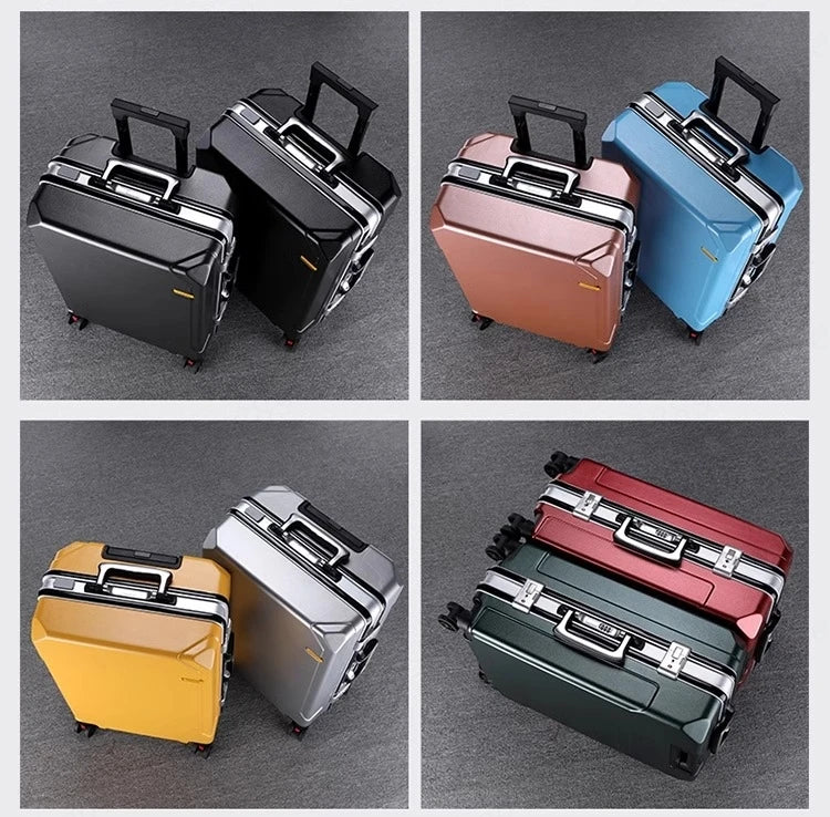 High Quality Suitcase Zipper Travel Bag with Wheels Trolley Case Password Lock Carrry-on Luggage Aluminum Frame 20 24 28 Inch