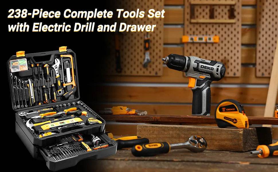 Kit Box Drill Set：Home Mechanic Toolbox with 12V Power Cordless Drill Hand Repair Tools Sets Combo Kits Storage Org - MarvelouStoree