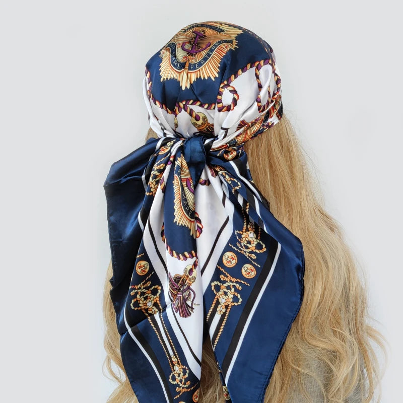 new 90*90cm fashion Silk Scarf Scarftop Headwraps Women Vintage Four Seasons Hair Scarve Hijab Foulard Bandana Femme Headscarf