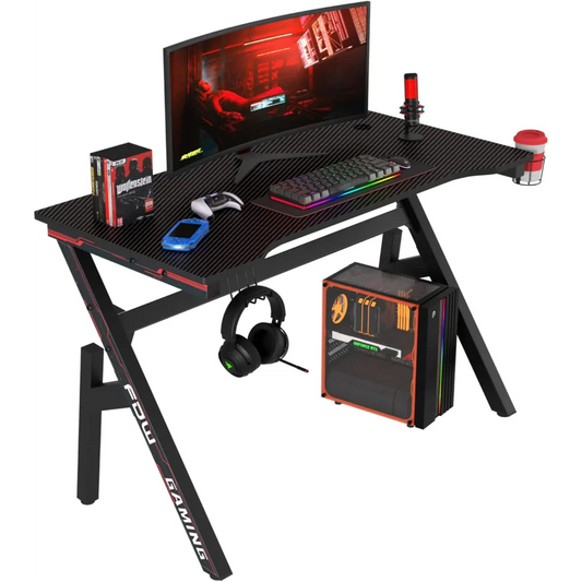 47 Inch Home Office Desk Extra Large Modern Ergonomic  PC Carbon Fiber Table Gamer Workstation with Cup Holder Headphone Hook