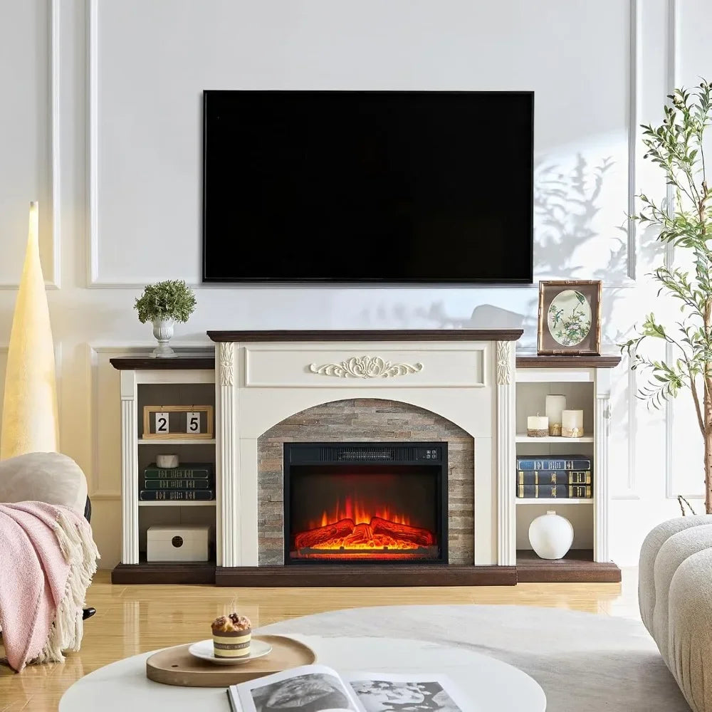 72" Fireplace, TV Stand for TVs Up To 80 Inch, 23'' Fireplace Insert Heater W/ LED Flame, Fireplaces