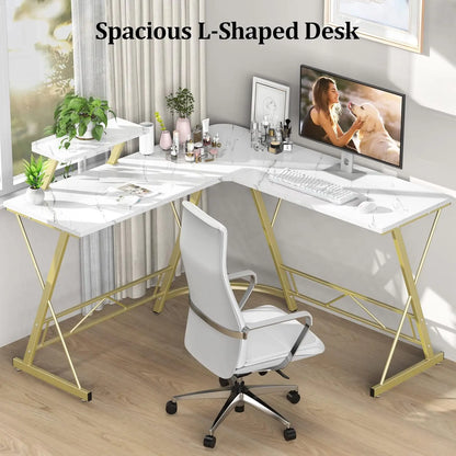 L Shaped Desk Computer Corner Desk Home Gaming Desk Office Writing Workstation with Large Monitor Stand Easy to Assemble (White,