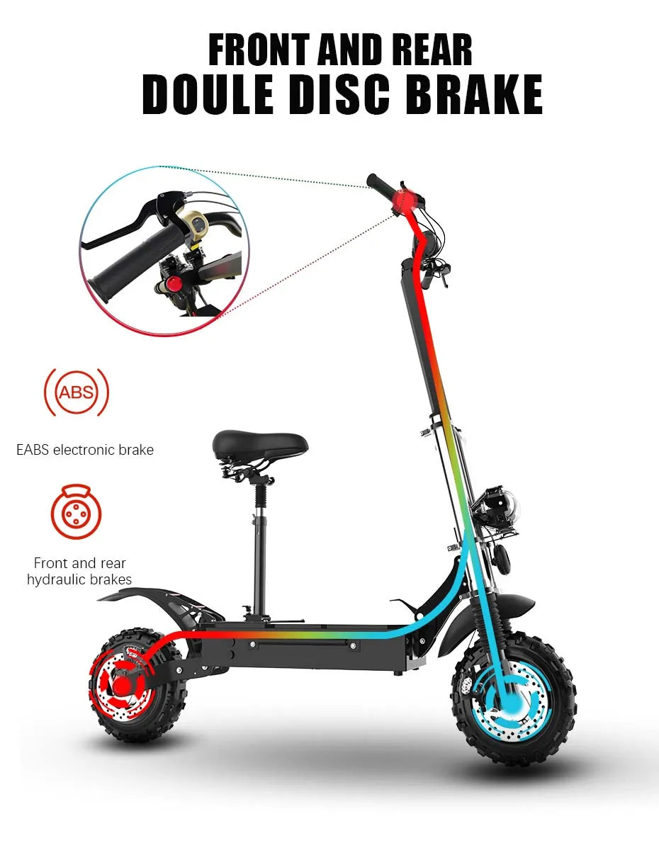 1200W 1300W 2400W 6000W Commuter Seated Adults Electric Scooter 48V/72V E-Scooter 10 inch Tubeless Off Road Tire with LCD