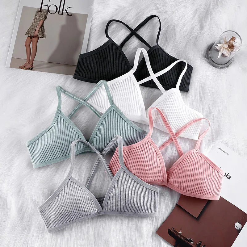 Comfort lingerie Cotton Bras For Women Thin Style Unlined Bralette Sexy Deep V Triangle Cup Cross Beauty Back Bra бюстгальтер