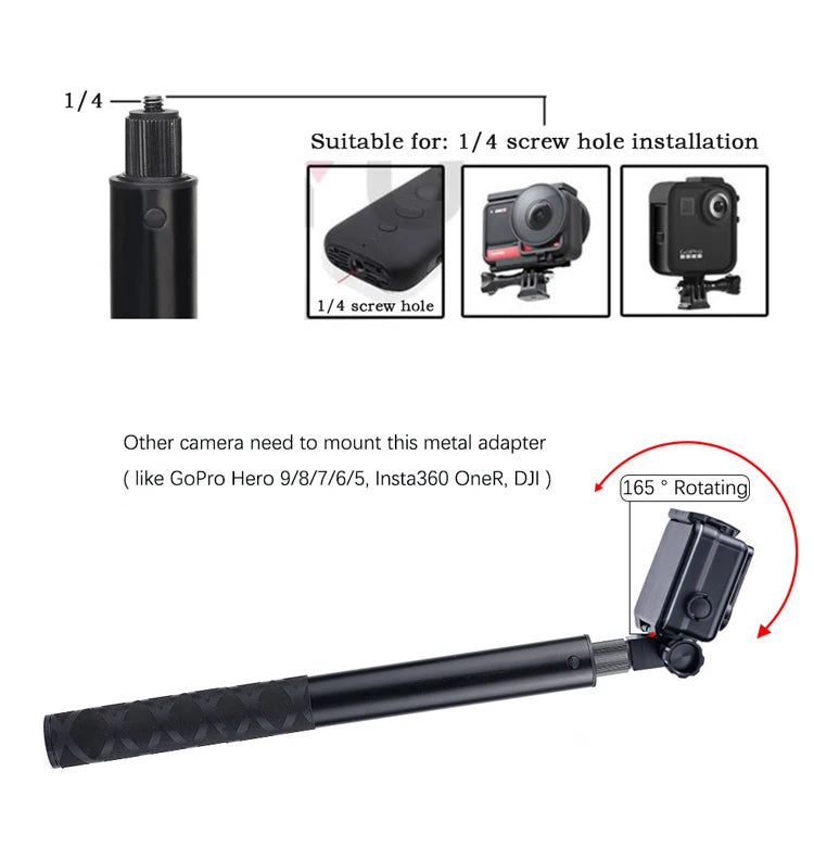 HONGDAK 3m Metal Invisible Extended Edition Selfie Stick Scalable Monopod for Insta360 X2 X3 Accessories For GoPro Stick Tripod