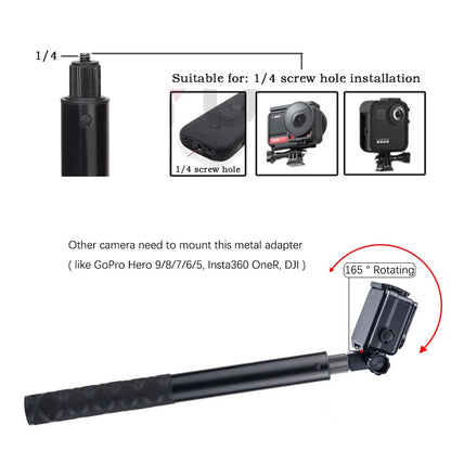 HONGDAK 3m Metal Invisible Extended Edition Selfie Stick Scalable Monopod for Insta360 X2 X3 Accessories For GoPro Stick Tripod