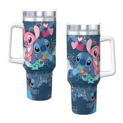 Stainless Steel Tumbler MINISO Stitch Mugs Cup With Straws Travel Cold and Hot Water Bottle Heat Preservation 40oz Thermal Mug