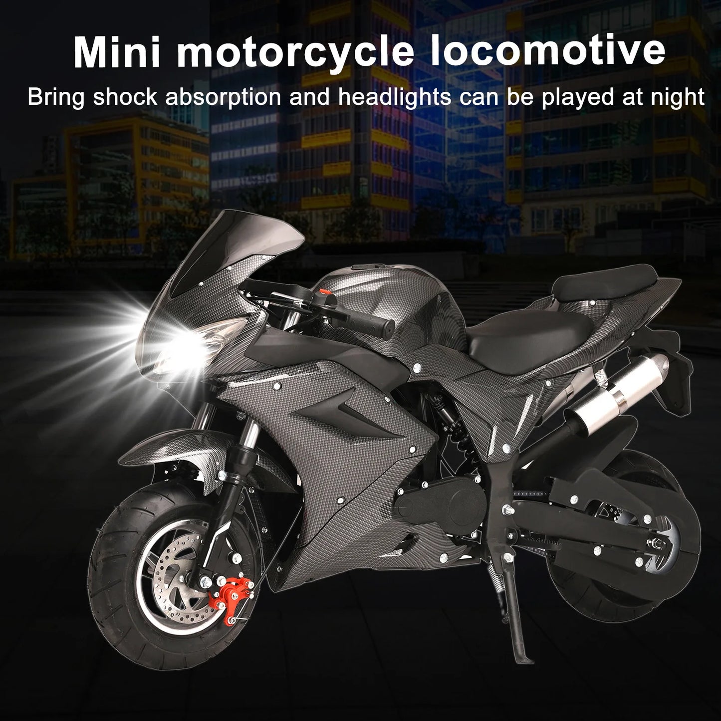 Mini 49cc 4-Stroke Pocket Rocket Motorcycle, Gas Pocket Motorbike with Front Rear Disc Brakes, Racing Max Speed 25MP