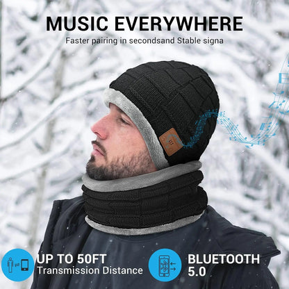 Bluetooth Beanie music Hat bluetooth headphones Winter Warm Knitted Fleece Hat with soft Scarf Handsfree call Outdoor Sports