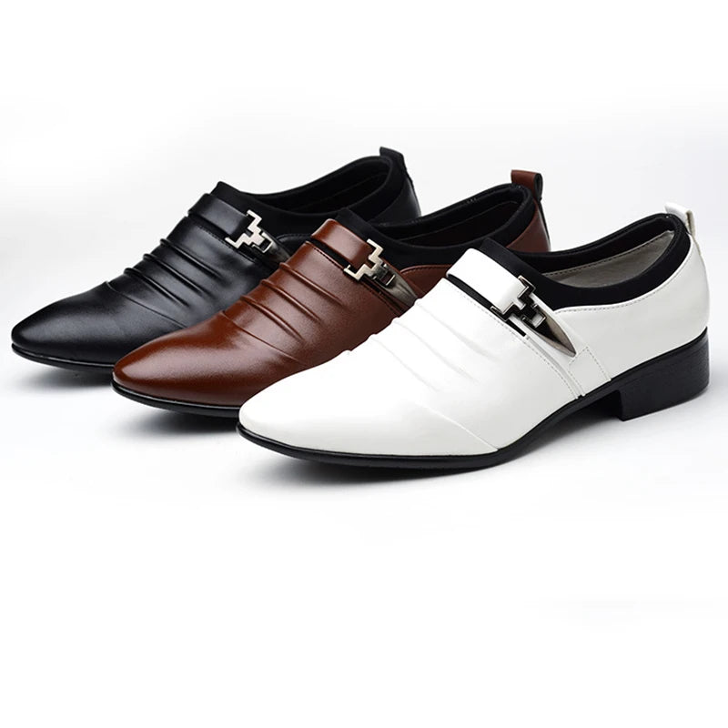 Classic Men Dress Shoes Slip on PU Leather Shoes for Men Plus Size Point Toe Business Casual Men Formal Shoes for Wedding