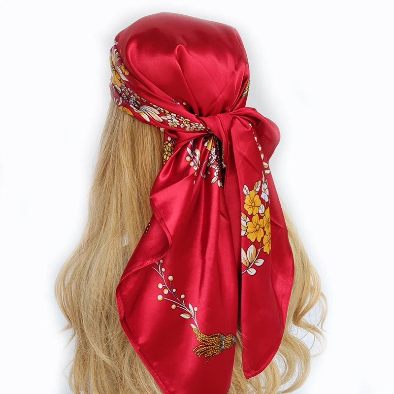 new 90*90cm fashion Silk Scarf Scarftop Headwraps Women Vintage Four Seasons Hair Scarve Hijab Foulard Bandana Femme Headscarf