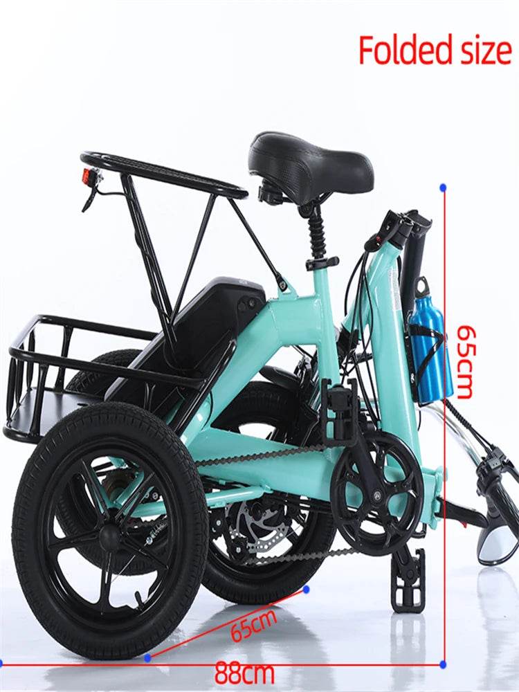 Small 14-inch folding pedals, lightweight lithium battery power tricycle, adult power city walking tricycle - MarvelouStoree