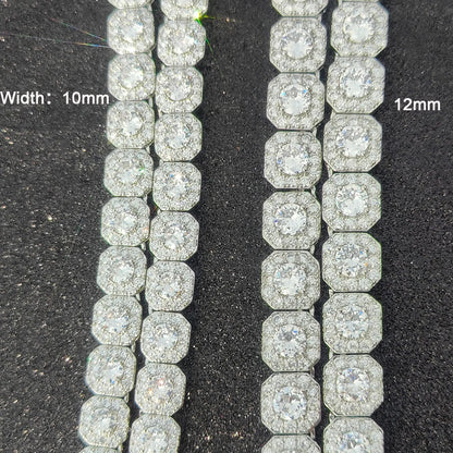 10-12MM Cluster Tennis Chain Necklace Silver Color Iced Prong-Setting 5A Cubic Zirconia Stones Hip Hop Choker Necklace Men Women