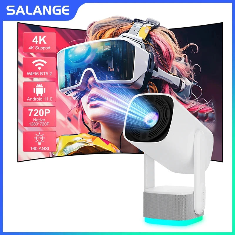 Salange K2 Projector Android 11.0 2.4/5G WiFi 6 BT 5.2 Native 720P Support 4K Home Cinema Portable Outdoor Smart Mini Projector