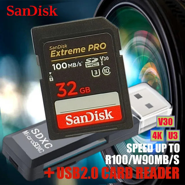 SanDisk Original SD card Ultra 32GB SDHC 64/128/256/512GB SDXC Memory Card C10 USH-1Extreme PRO/U3/4K/V30 For Camera Car DV SLR