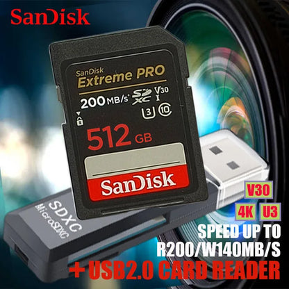 SanDisk Original SD card Ultra 32GB SDHC 64/128/256/512GB SDXC Memory Card C10 USH-1Extreme PRO/U3/4K/V30 For Camera Car DV SLR