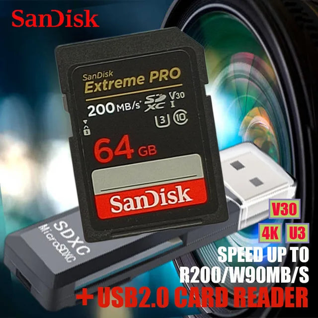 SanDisk Original SD card Ultra 32GB SDHC 64/128/256/512GB SDXC Memory Card C10 USH-1Extreme PRO/U3/4K/V30 For Camera Car DV SLR