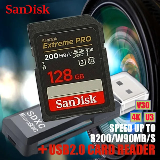 SanDisk Original SD card Ultra 32GB SDHC 64/128/256/512GB SDXC Memory Card C10 USH-1Extreme PRO/U3/4K/V30 For Camera Car DV SLR