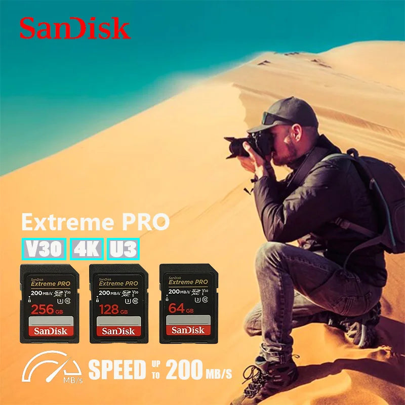 SanDisk Original SD card Ultra 32GB SDHC 64/128/256/512GB SDXC Memory Card C10 USH-1Extreme PRO/U3/4K/V30 For Camera Car DV SLR