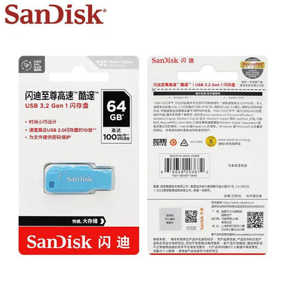 SanDisk USB 3.2 Flash Drive CZ410 Original Pen drive 32GB 64GB 128GB Up to 100Mb/s Memory U Disk Pendrive for Computer Blue USB - MarvelouStoree