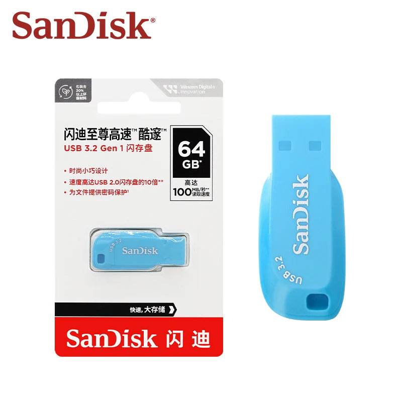 SanDisk USB 3.2 Flash Drive CZ410 Original Pen drive 32GB 64GB 128GB Up to 100Mb/s Memory U Disk Pendrive for Computer Blue USB - MarvelouStoree