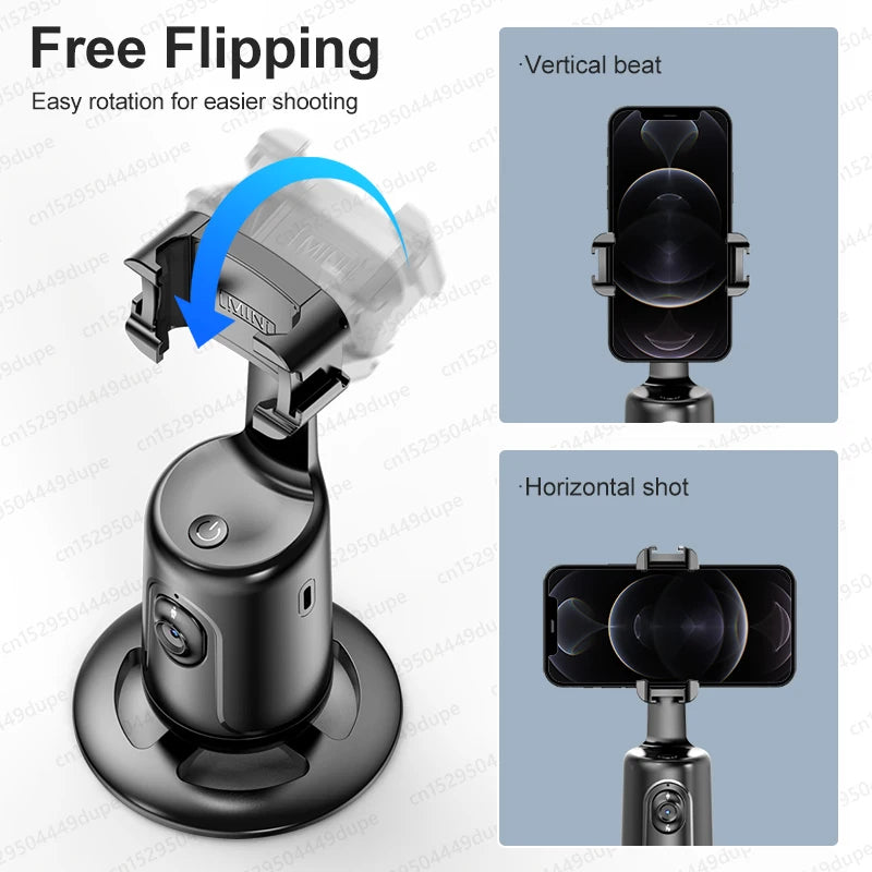 360 Rotation Gimbal Stabilizer for Smartphone,Cold Shoe Wireless Bluetooth AI Tripod,Desktop Follow Focus Gimbal for Tiktok