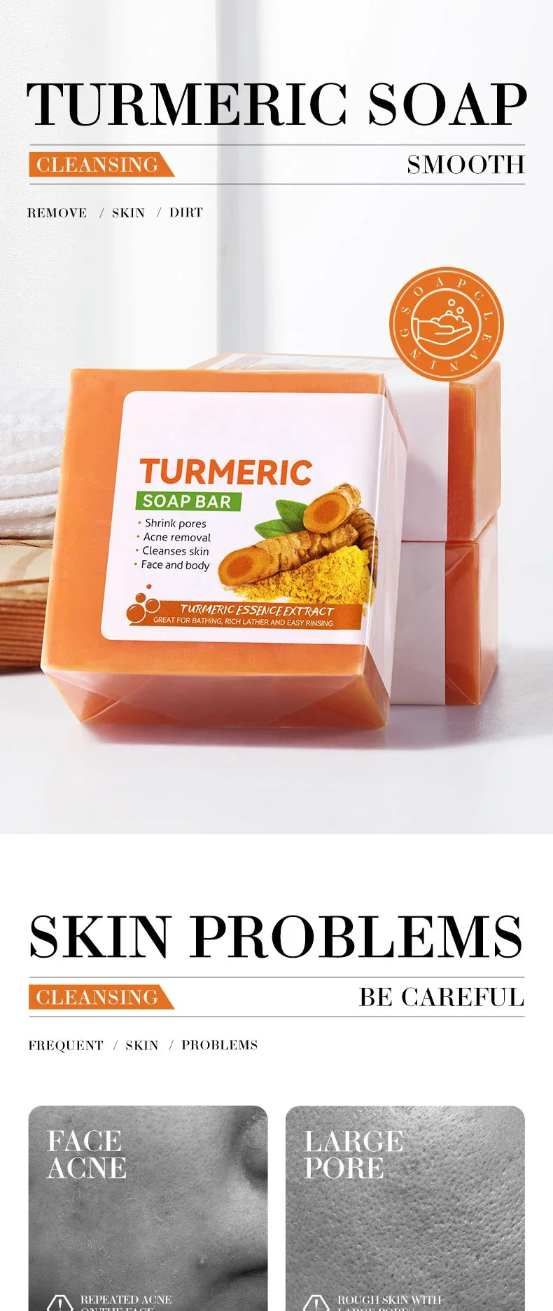 Hand Made Turmeric Soap Body Cleaning Lightening Dark Underarm Leg Body Cleansers Brightening Face Soap Tender Skin Care Beauty