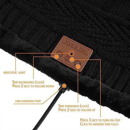 Bluetooth Beanie music Hat bluetooth headphones Winter Warm Knitted Fleece Hat with soft Scarf Handsfree call Outdoor Sports