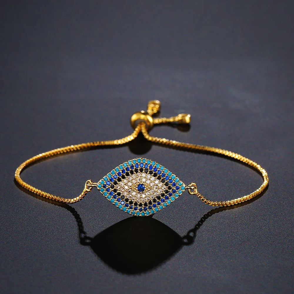 Mafisar 2024 Trendy Turkish Gold Color Evil Eye Bracelet Adjustable AAA CZ Pave Setting Female Luckry Party Jewelry Gift