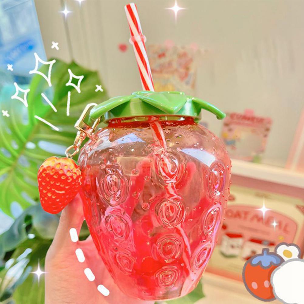 500ml Summer Cute Strawberry Straw Water Bottle Milk Coffee Straw Cup for Home Cartoon Water Bottle Juice Bottle Drinking Cup