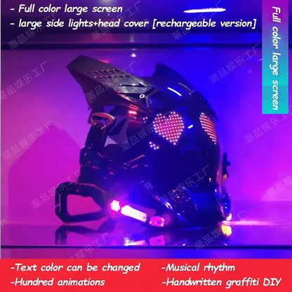 Cyberpop Punk Mask Light Up Rolling Subtitles Screen Mask Cosplay Mech Soldier Technology App Control Helmet Role Play Xmas Gift