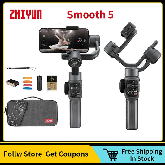 Zhiyun Smooth 5 Smartphone 3-axis Handheld Stabilizer Gimbal Covered with Grip Tripod for iPhone / Samsung / Huawei /Xiaomi