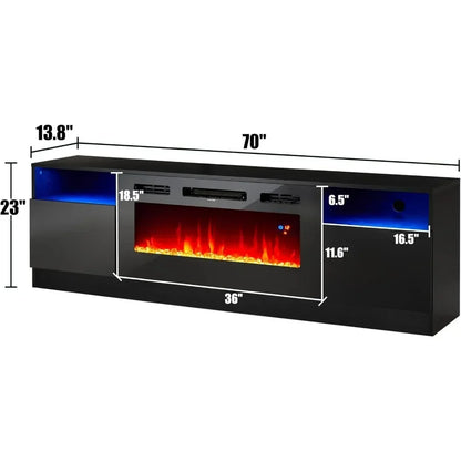 Fireplace TV Stand, 36" Electric Fireplace LED Light Entertainment Center, Wood Texture Stand with Storage Cabinet, TV Stands