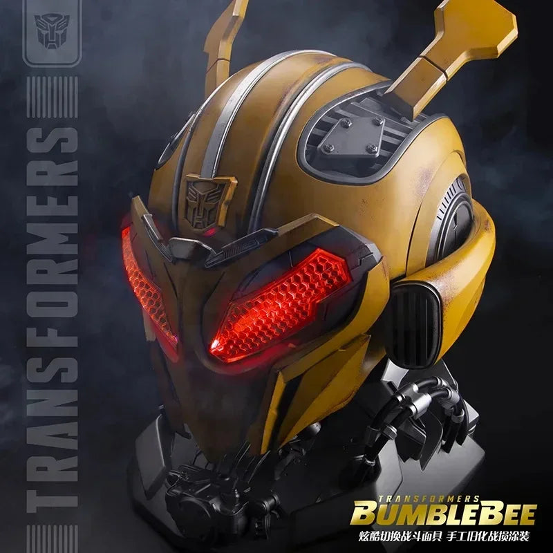 Bumblebee Wearable 1/1 English Voice Control Mask Bluetooth Base Light Up Eyes Anime Fiugre Face Change Speakers Graduation Gift