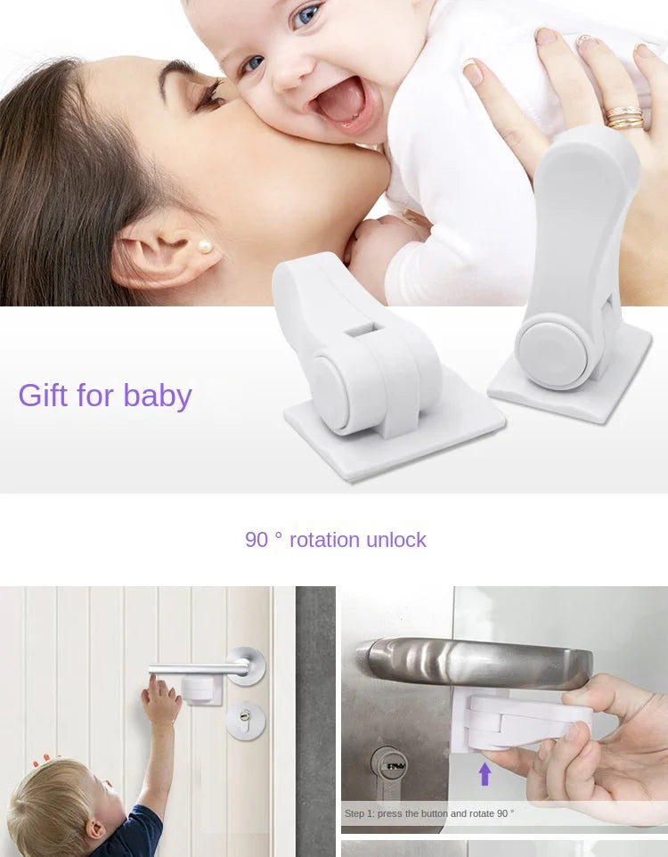 Universal Door Lever Lock Child Baby Safety Lock Rotation Proof Professional Door Adhesive Security Latch Multi-functional