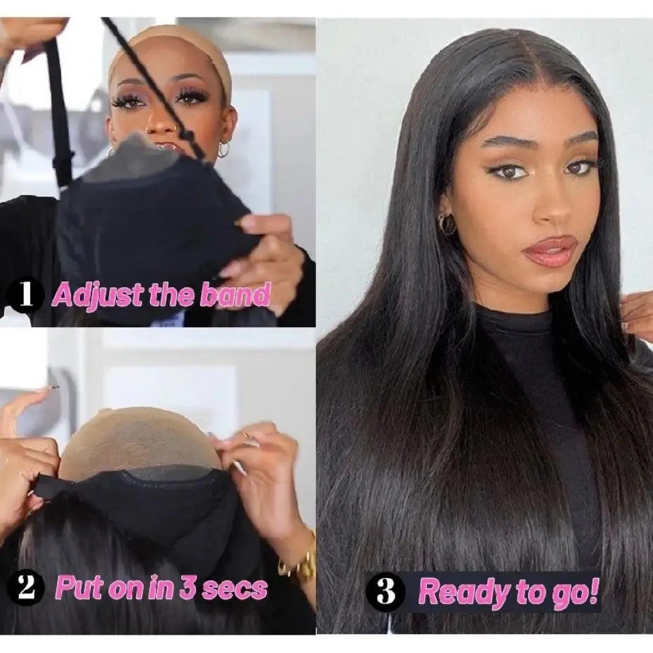 Glueless Wig Easy To Go Bone Straight Human Hair 6x4 5x5 Lace Closure Wig For Black Women 180% Brazilian Remy Nature Hairline