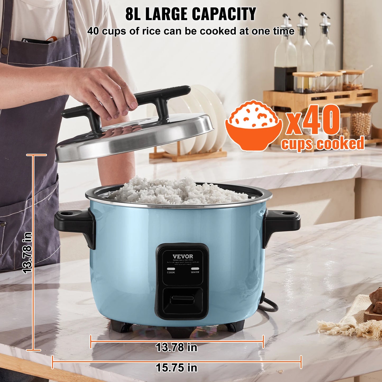 VEVOR 8L 10L 13L Commercial Rice Cooker with Aluminium Nonstick Inner Pot 24-Hour Keep Warm for Restaurant Buffet