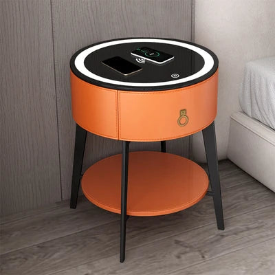 Round Tiny Table Bedside Table Voice-activated Smart Multifunction Lock Wireless Coffee Charging Nightstands Bedroom Cabinets