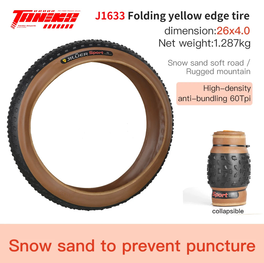 TANKE Anti Puncture Snow Beach Bicycle Tire Outdoor Biking MTB Bicycle Anti-Slip Fat Tire 20X4.0 26X4.0 Puncture Resistant Tire