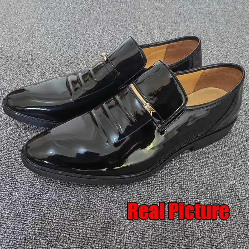 Patent Leather Shoes for Men Business Shoes Casual Point Toe Slip on Loafers for Men Luxury Party Wedding Plus Size Shoes