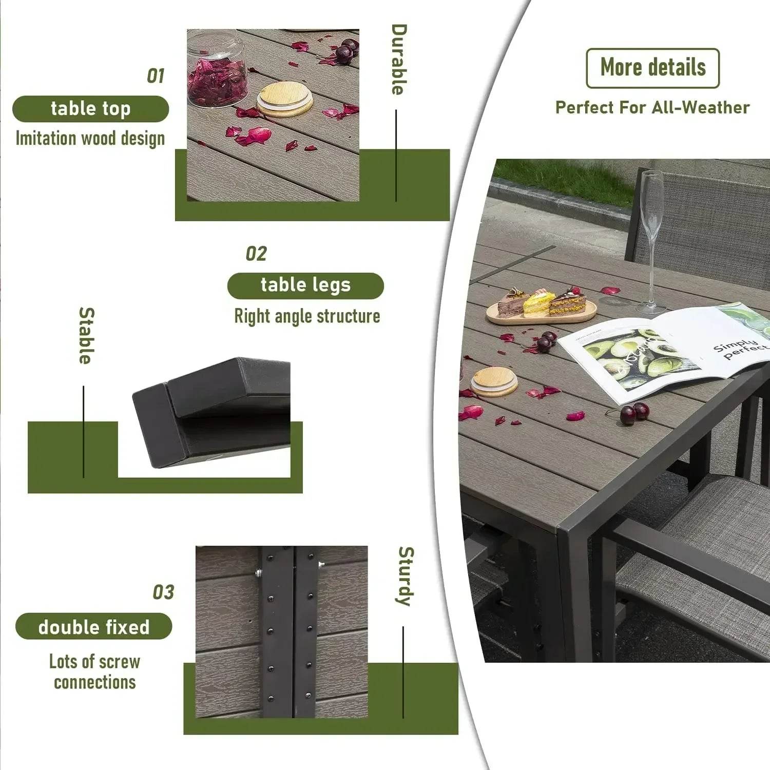 7 Piece Terrace Dining Outdoor Furniture Set with Weatherproof Table and 6 Stackable for Garden - MarvelouStoree