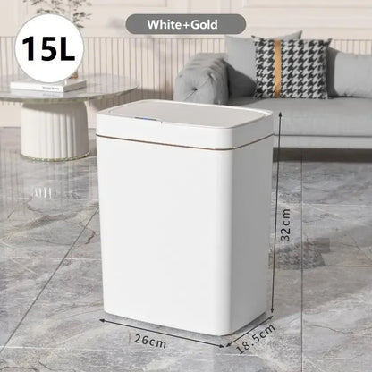 Smart Bathroom Trash Can Automatic Bagging Electronic Trash Can White Touchless Narrow Smart Sensor Garbage Bin Smart Home 15L