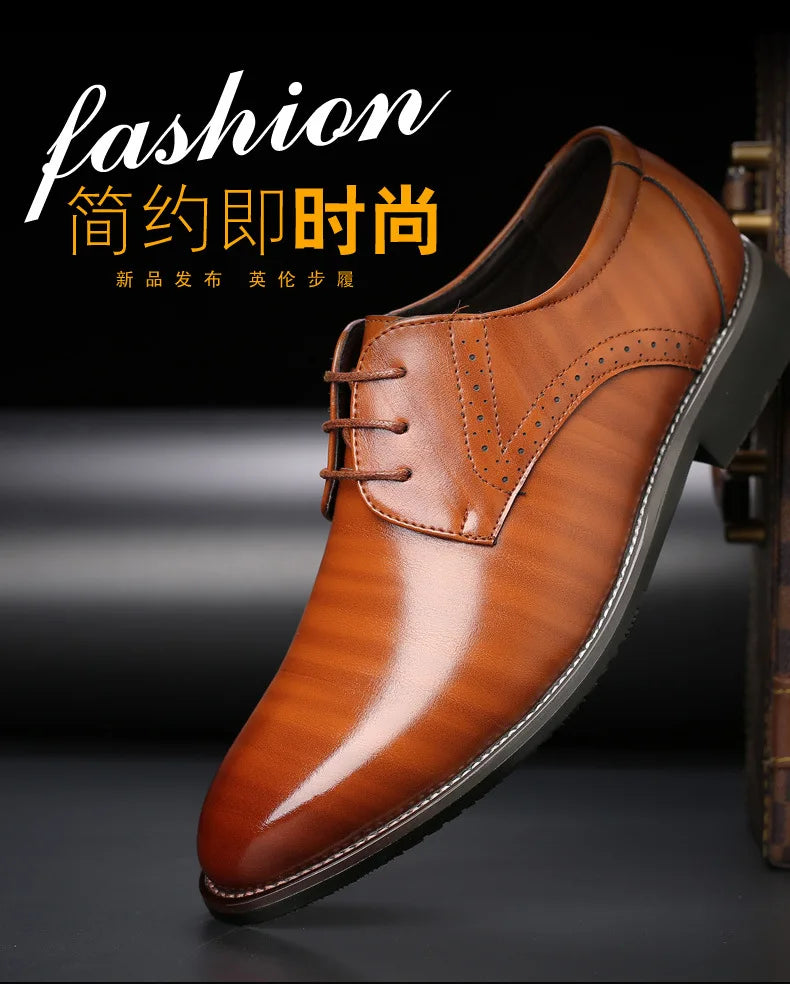 Men's Business Leather Shoes British Brown Pointed Lace Business Casual Leather Shoes Men Men Dress Shoes Wedding Shoes