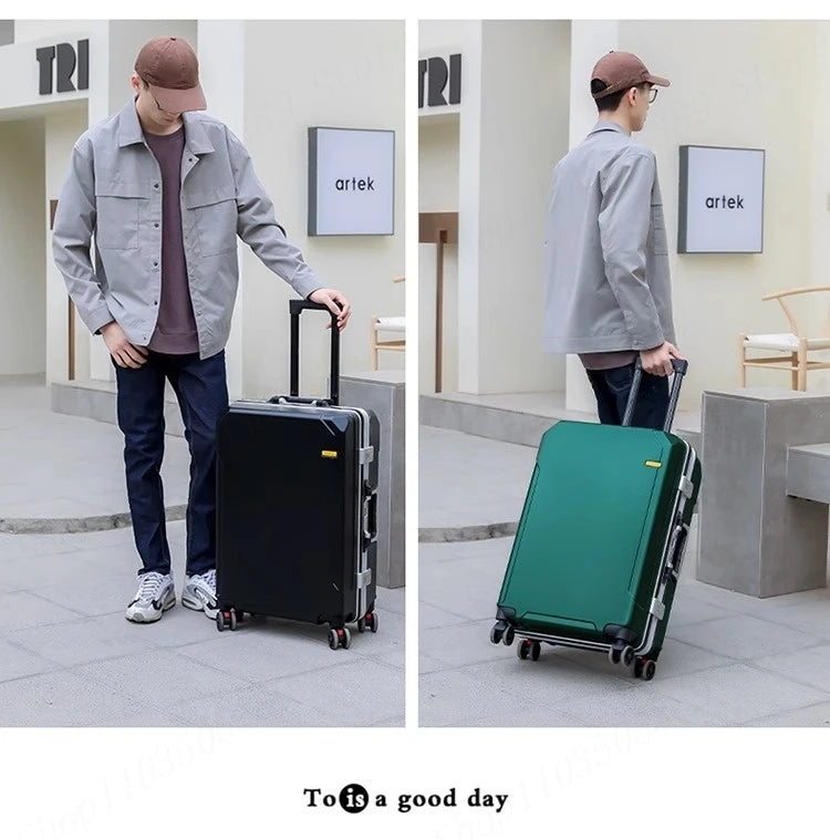 High Quality Suitcase Zipper Travel Bag with Wheels Trolley Case Password Lock Carrry-on Luggage Aluminum Frame 20 24 28 Inch