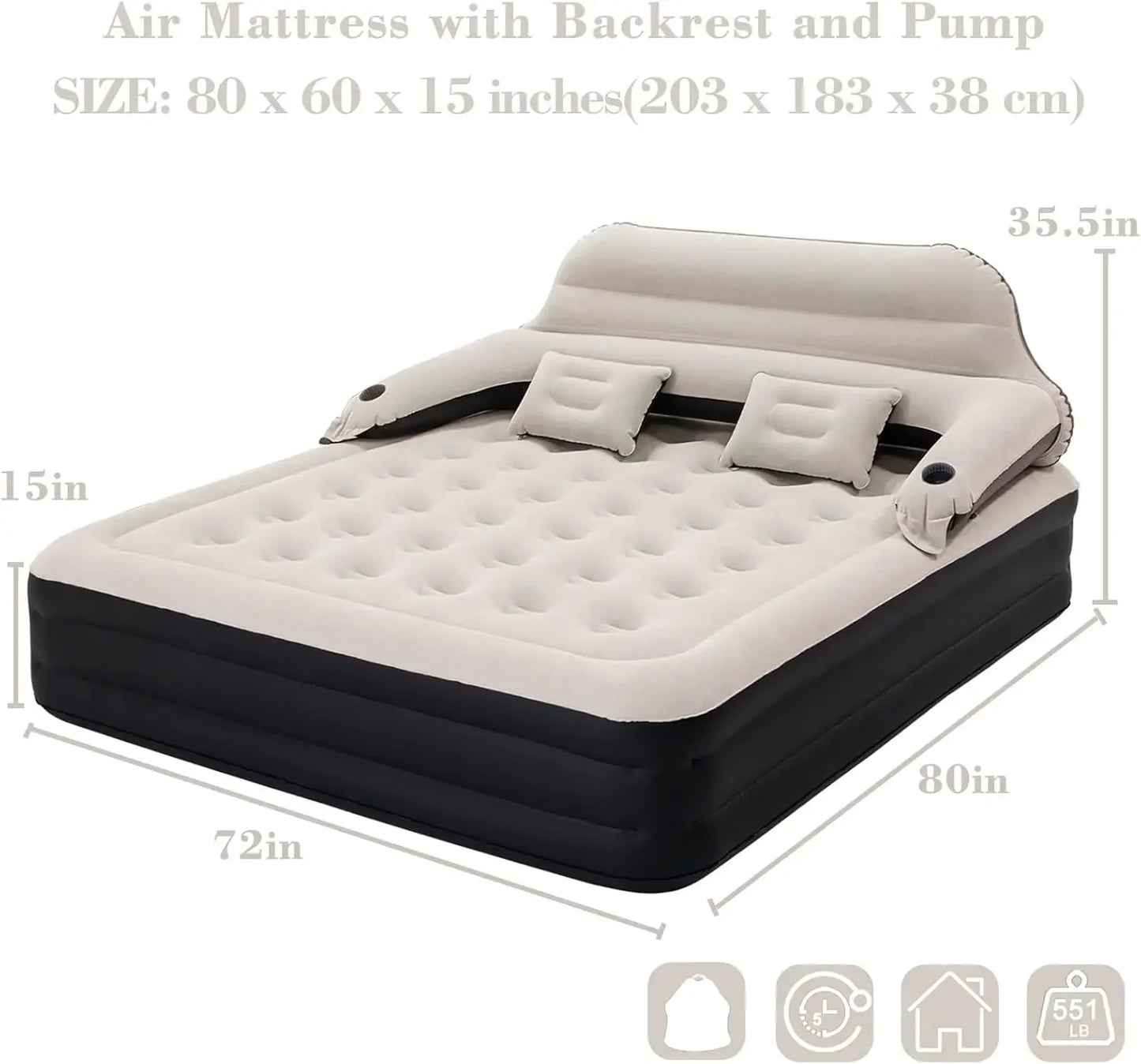 King Size Air Mattress with Headboard and Pump,Blow Up Mattress Inflatable Bed with Pillows