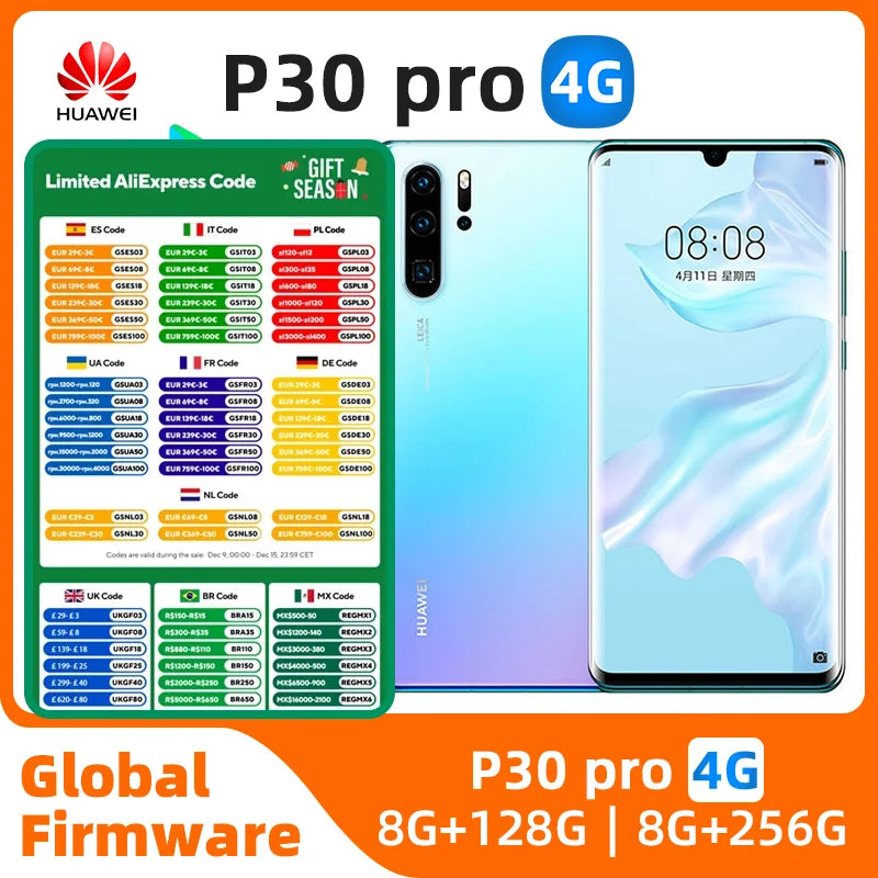 Original CN Version Huawei P30 Pro Smartphone Android 6.47 inch 128GB/512GB  40MP Camera Google Play Store Mobile used phones