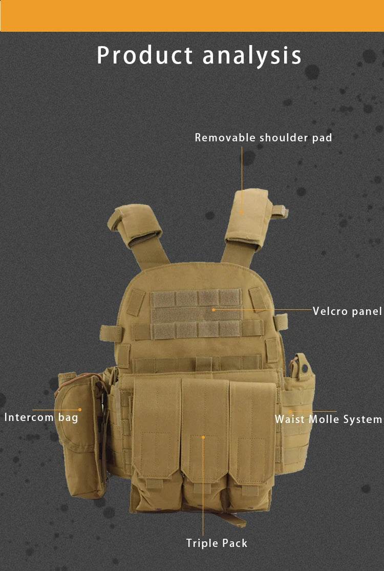 6094 Military Combat Army Wargame VestNylon Pouch Molle Gear Tactical Vest Body Armor Hunting Plate Carrier Airsoft Accessorie