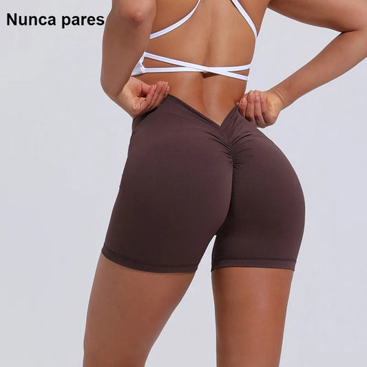 Yoga Shorts Women V Curve Sexy Gym Push Up Shorts Pleated Stretchy  Fitness Tights Cycling Shorts Activewear