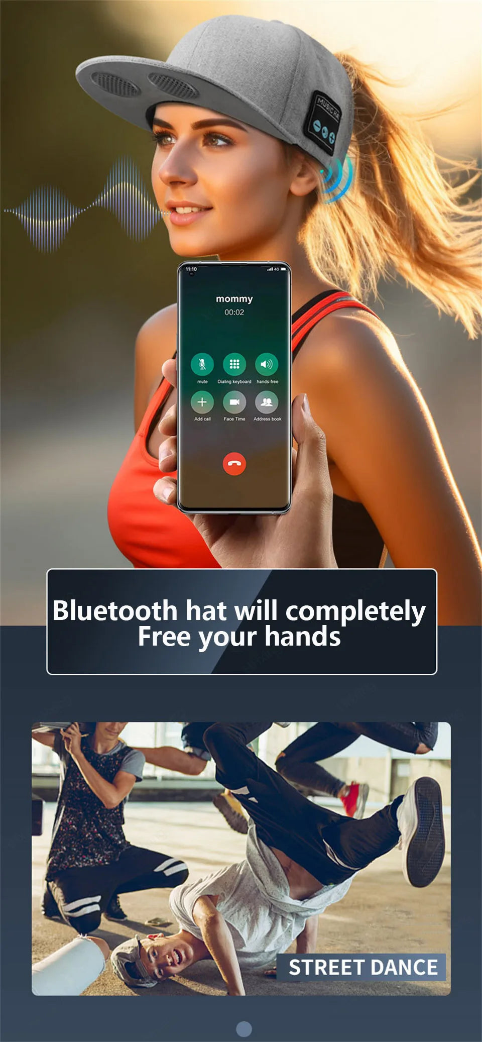 Multifunctional Outdoor Hat With Bluetooth Speakers Wireless Headphones Detachable Adjustable Music Baseball Cap Running Sports